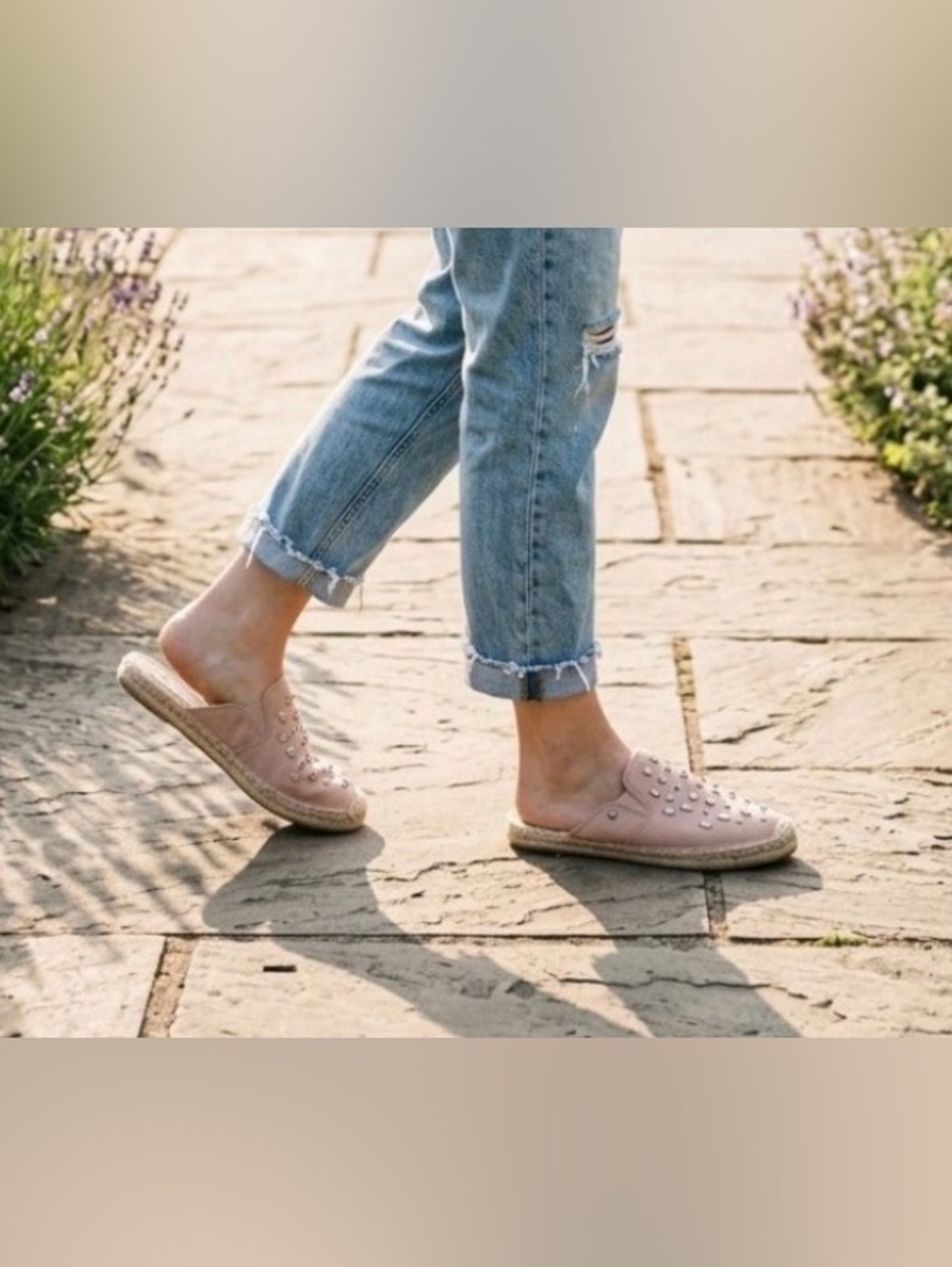 Simply Vera Vera Wang Sz 8.5 Poetry Pink Espadrille Mules Rhinestone Embellished